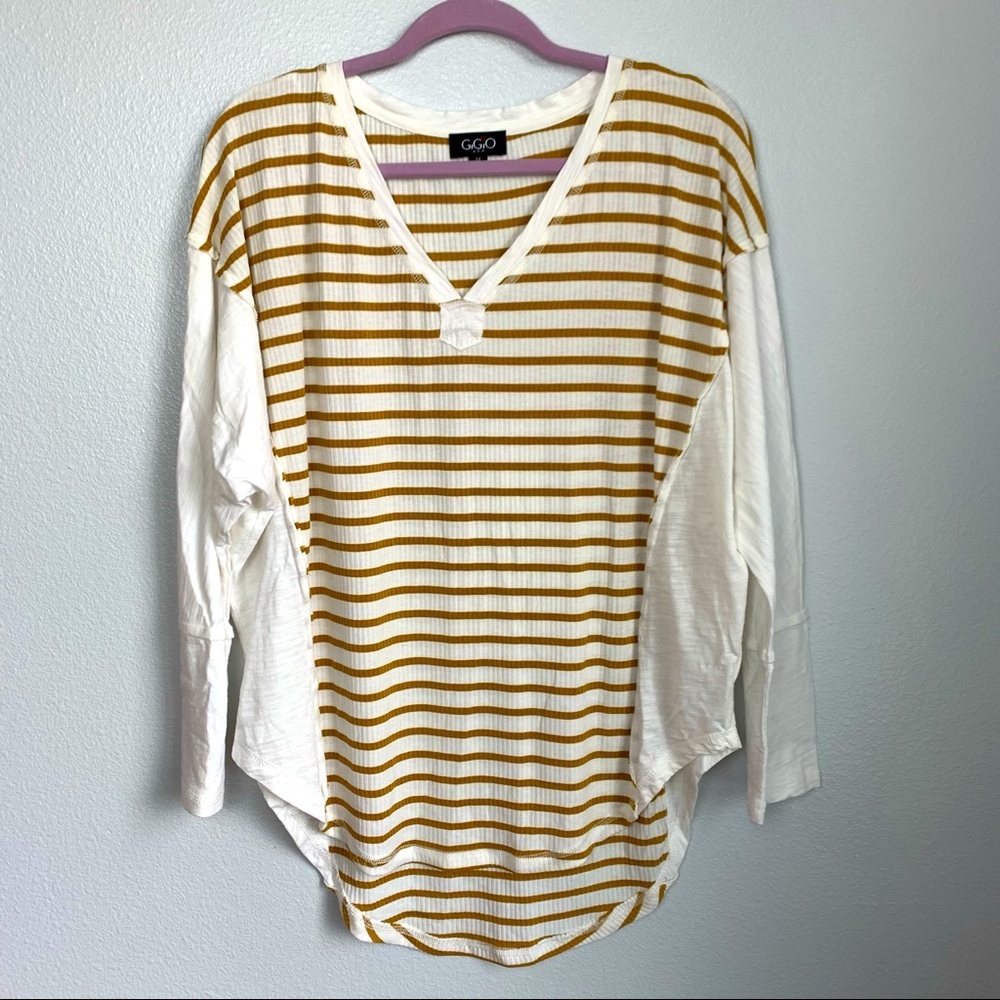 GiGio White Mustard Yellow Striped Dolman Sleeve Size M